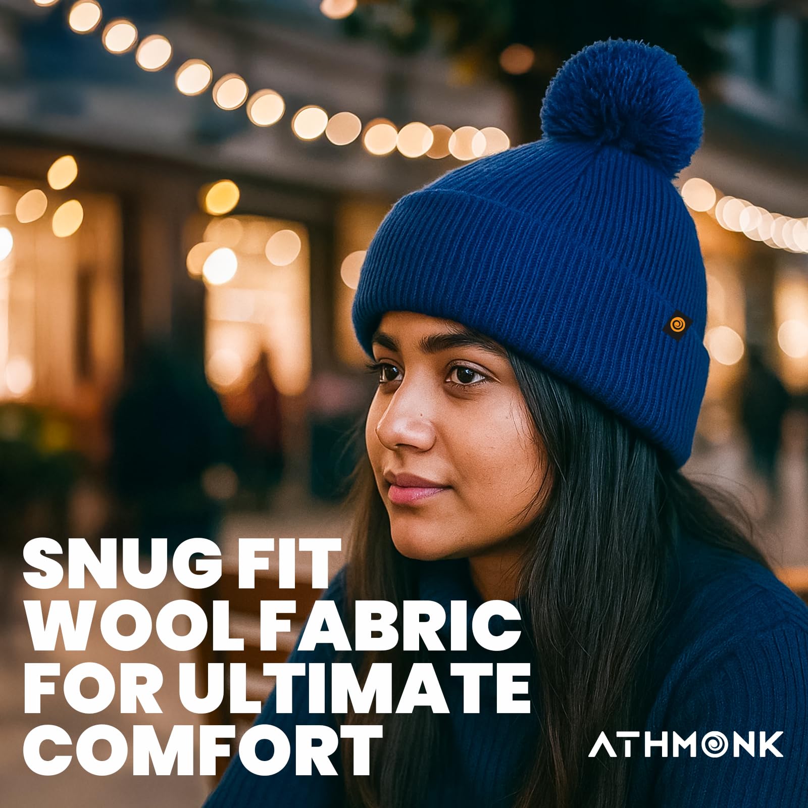 Athmonk Winter Woolen Beanie Cap for Men & Women with Pom | Stylish Head Cap for Winters | Cold Weather Hat for Girls & Boys | 100% Woollen Fabric Ultra Soft & Cozy | Garam Topi for Man |